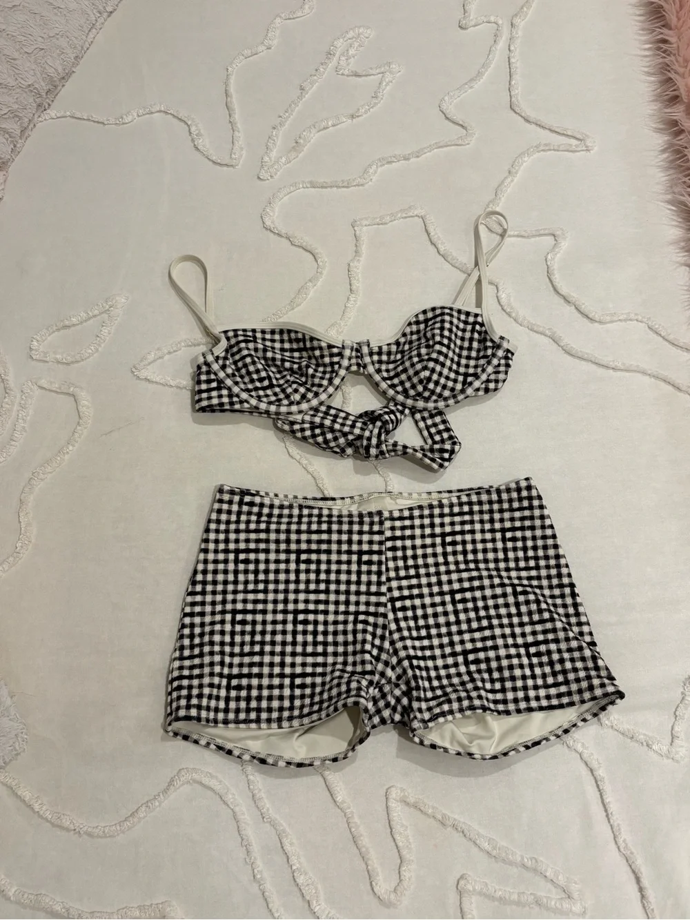 MONDAY Swimwear Black Gingham Bikini Top & Shorts Set